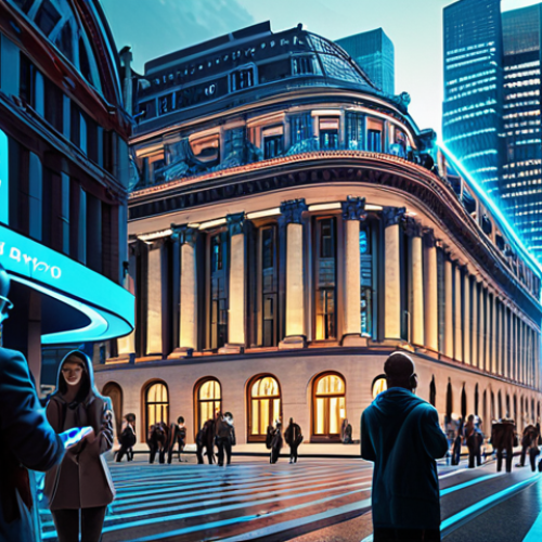 **

A futuristic cityscape blending traditional bank buildings with glowing digital networks. In the foreground, diverse people are using smartphones with a CBDC logo, making transactions seamlessly. This represents the evolution of central banking and the accessibility of digital currency.

**