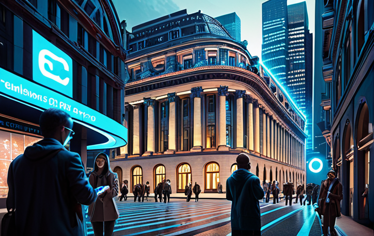 **
A futuristic cityscape blending traditional bank buildings with glowing digital networks. In the foreground, diverse people are using smartphones with a CBDC logo, making transactions seamlessly. This represents the evolution of central banking and the accessibility of digital currency.
**