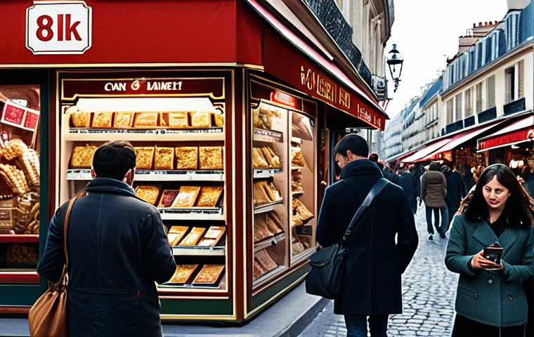 **Prompt:** A bustling Parisian marketplace scene, but instead of cash, people are using smartphones to pay with a digital currency. Focus on the e-CNY app interface on the phones. Juxtapose the modern technology with the classic French market setting.