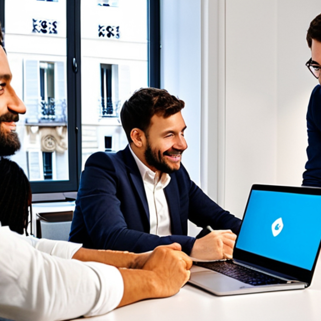 MNBC & Fintech Collaboration**

"A modern, brightly lit co-working space in Paris, featuring diverse professionals (fully clothed, appropriate attire) from both traditional banking and fintech startups collaborating on laptops.  The scene emphasizes teamwork and innovation.  Subtle French flag in the background. Safe for work. Perfect anatomy, well-formed hands, correct proportions, natural pose, professional, family-friendly, appropriate content."

**