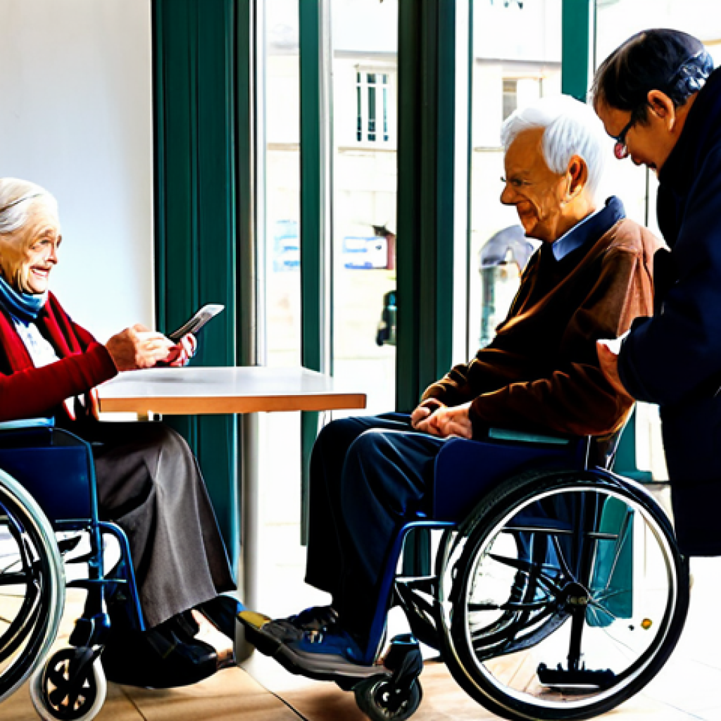 Financial Inclusion**

A diverse group of fully clothed people (elderly, disabled person in a wheelchair, young adult) learning to use a mobile banking app at a community center in Paris. Modest clothing, appropriate attire. Warm, inviting atmosphere. Safe for work. High quality, professional photography, perfect anatomy, correct proportions, natural pose, well-formed hands, proper finger count. Family-friendly, safe for work, appropriate content.

**