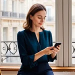 CBDC의 사용자 인터페이스 디자인 - **Prompt:** A stylish, elegant French woman in her late 30s, dressed in a chic smart-casual outfit (...