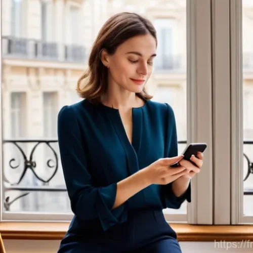 CBDC의 사용자 인터페이스 디자인 - **Prompt:** A stylish, elegant French woman in her late 30s, dressed in a chic smart-casual outfit (...