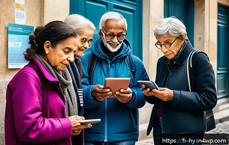 CBDC의 금융 교육과 시민 인식 제고 - A modern French urban scene depicting a diverse group of people from different generations—seniors a...