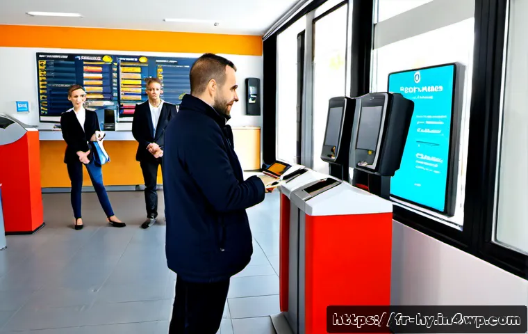 Home 17 CBDC의 배포 모델 및 관리 방안 - Photorealistic modern French public finance office, a diverse group of adult citizens using secure s...